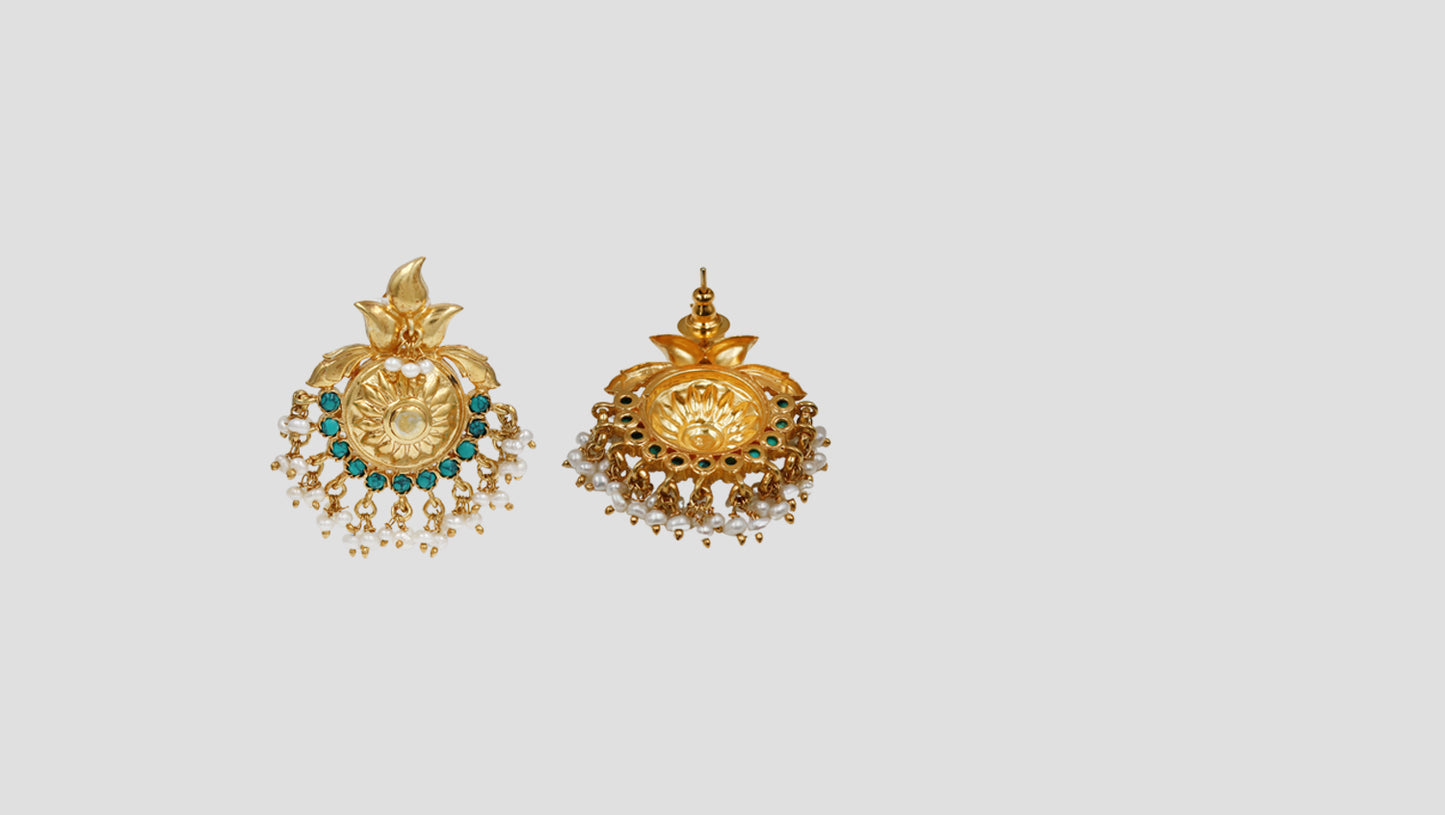 Sangeeta Boochra Artisan Gold Plated Earrings with Turquoise & Pearl Detailing