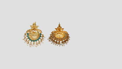 Sangeeta Boochra Artisan Gold Plated Earrings with Turquoise & Pearl Detailing