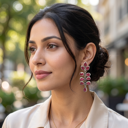 Sangeeta Boochra Sterling Silver Ruby Stone Drop Earrings