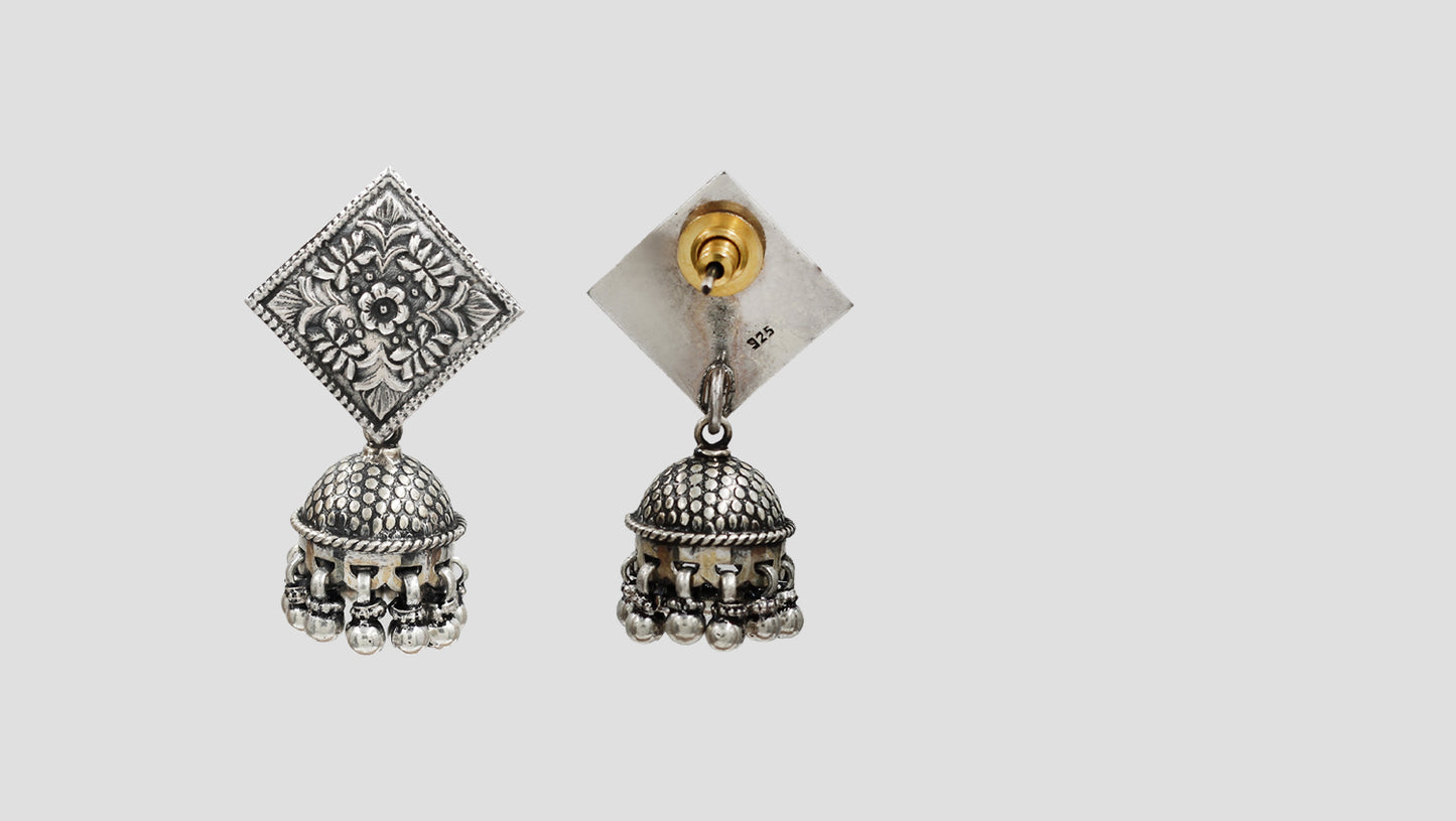 Sangeeta Boochra Artisan Oxidised Silver Square Stud Jhumkas