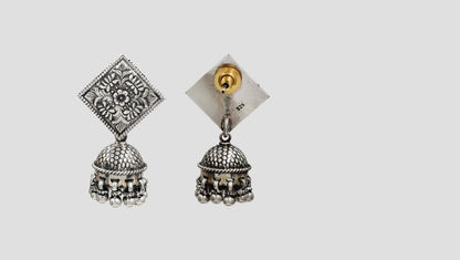 Sangeeta Boochra Artisan Oxidised Silver Square Stud Jhumkas