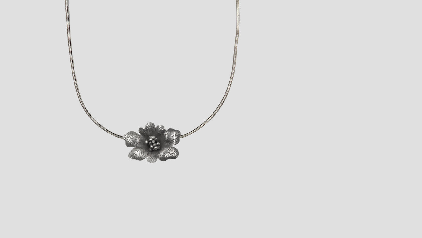 Sangeeta Boochra Oxidised Silver Textured Blossom Pendant