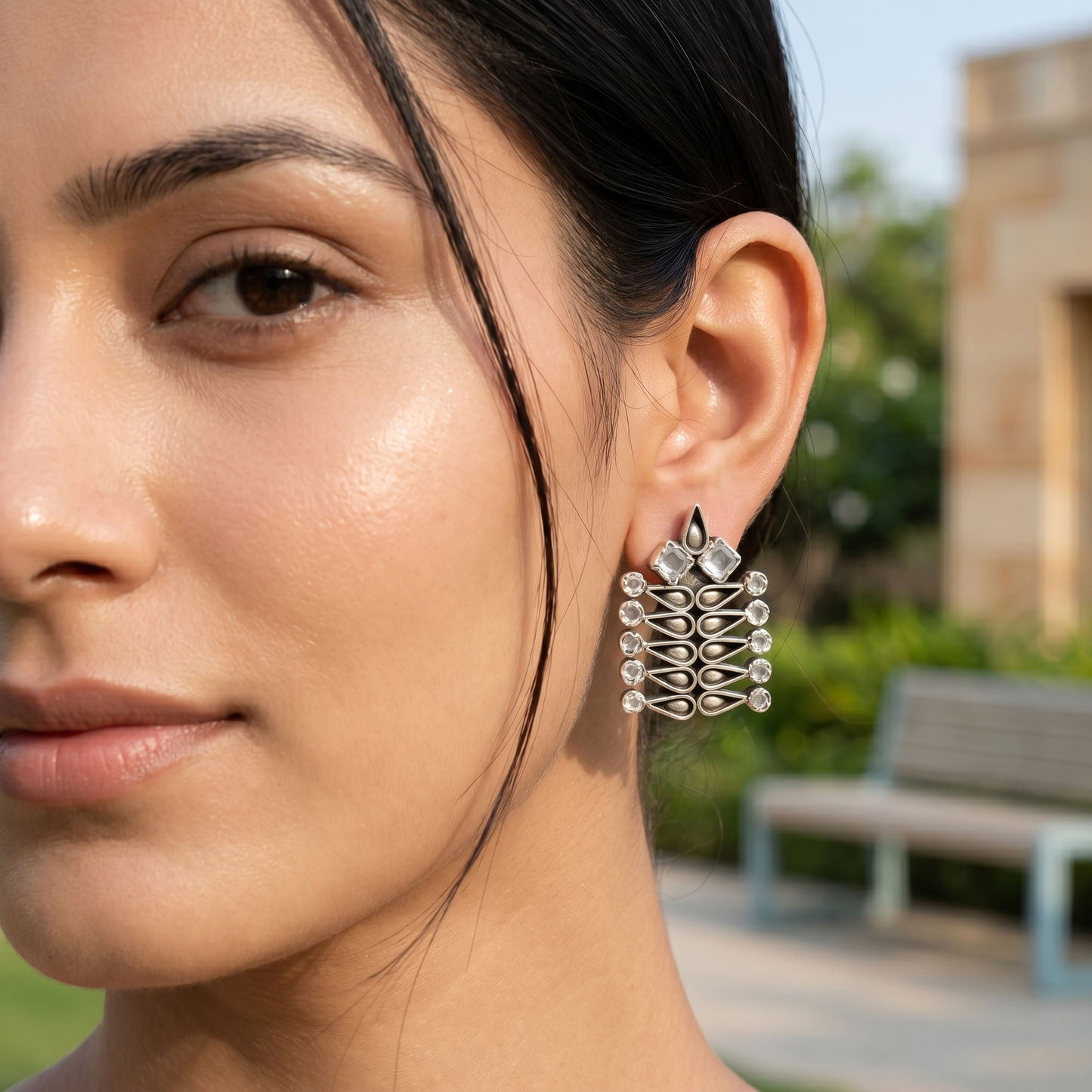 Sangeeta Boochra Bohemian Silver Statement Earrings