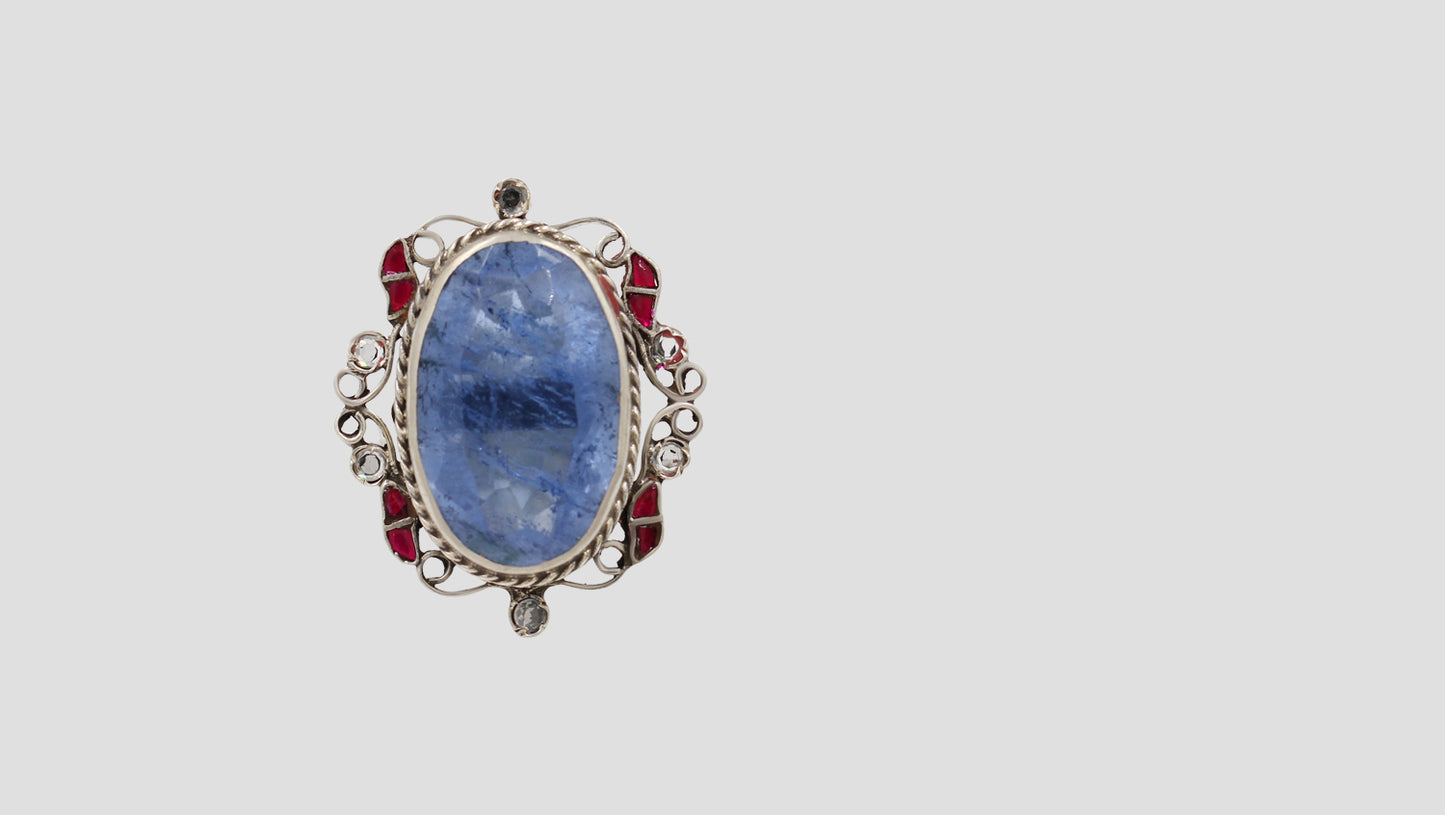 Sangeeta Boochra Handcrafted Blue Stone Silver Ring