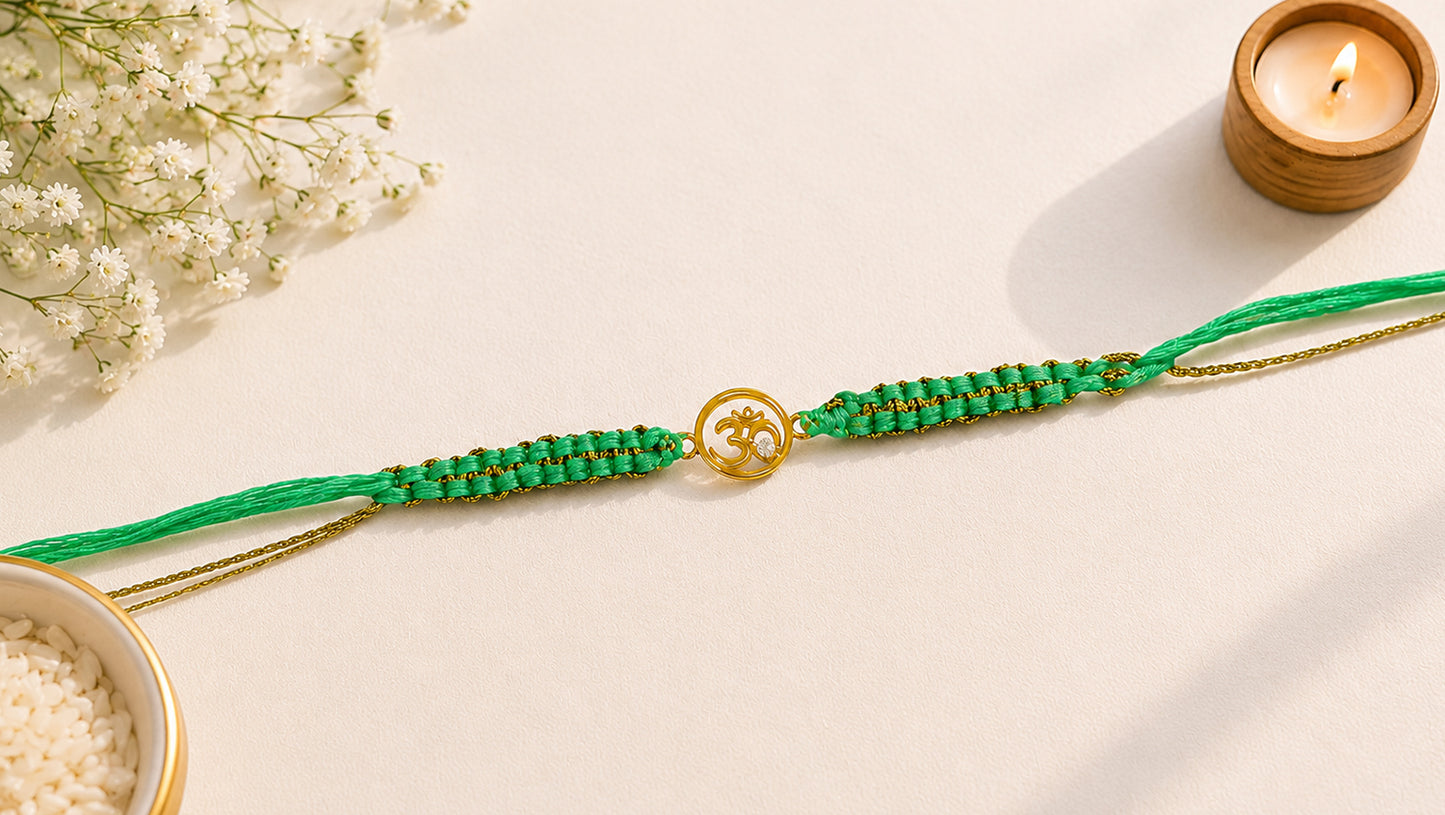 Designer Om Symbol Silver Rakhi | Sangeeta Boochra