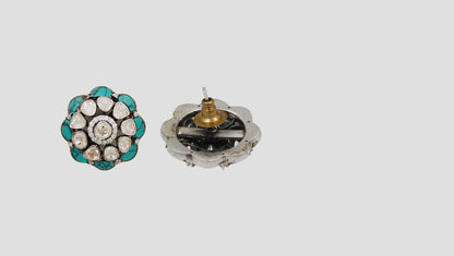 Sangeeta Boochra Turquoise & Moissanite Floral Silver Stud Earrings