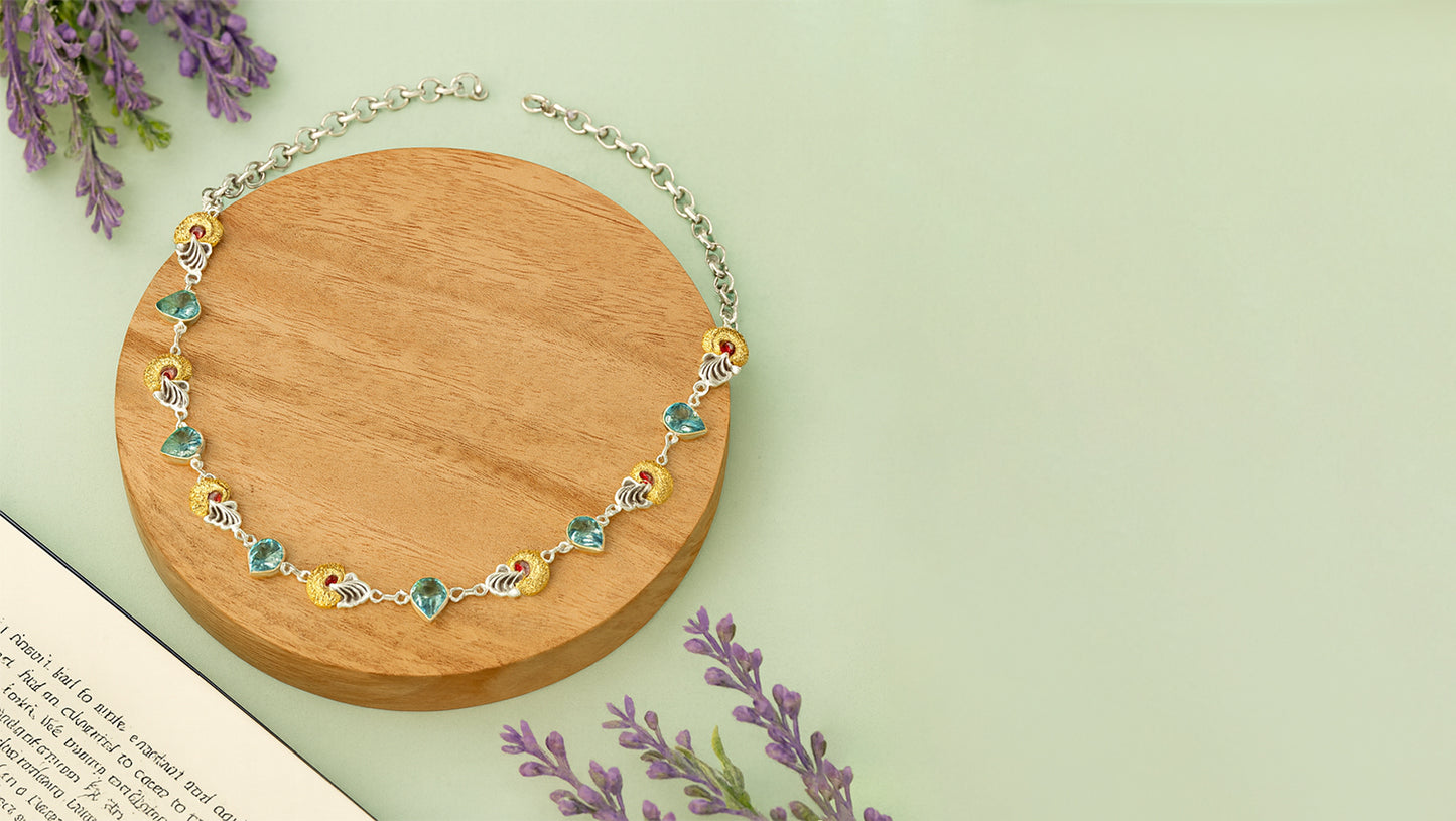 Sangeeta Boochra Handcrafted Silver Necklace with Dual-Tone Motifs