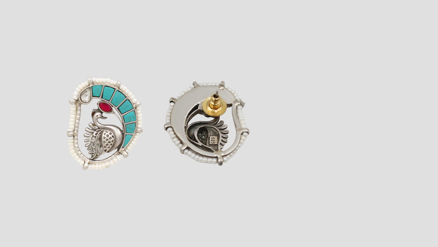 Sangeeta Boochra Traditional Peacock Motif Kundan Silver Earrings