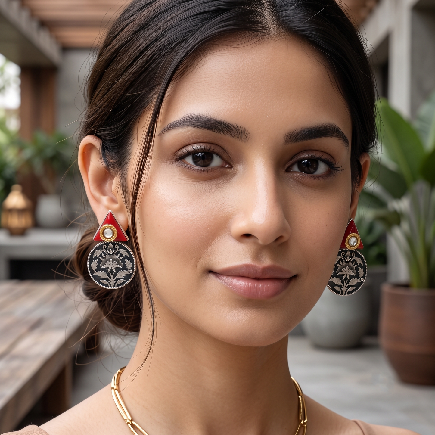 Sangeeta Boochra Heritage Floral Oxidised Silver Statement Earrings