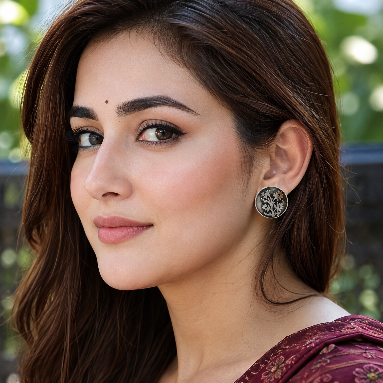 Sangeeta Boochra Handcrafted Oxidised Silver Round Floral Stud Earrings