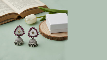 Sangeeta Boochra Classic Ruby Frame Silver Earrings