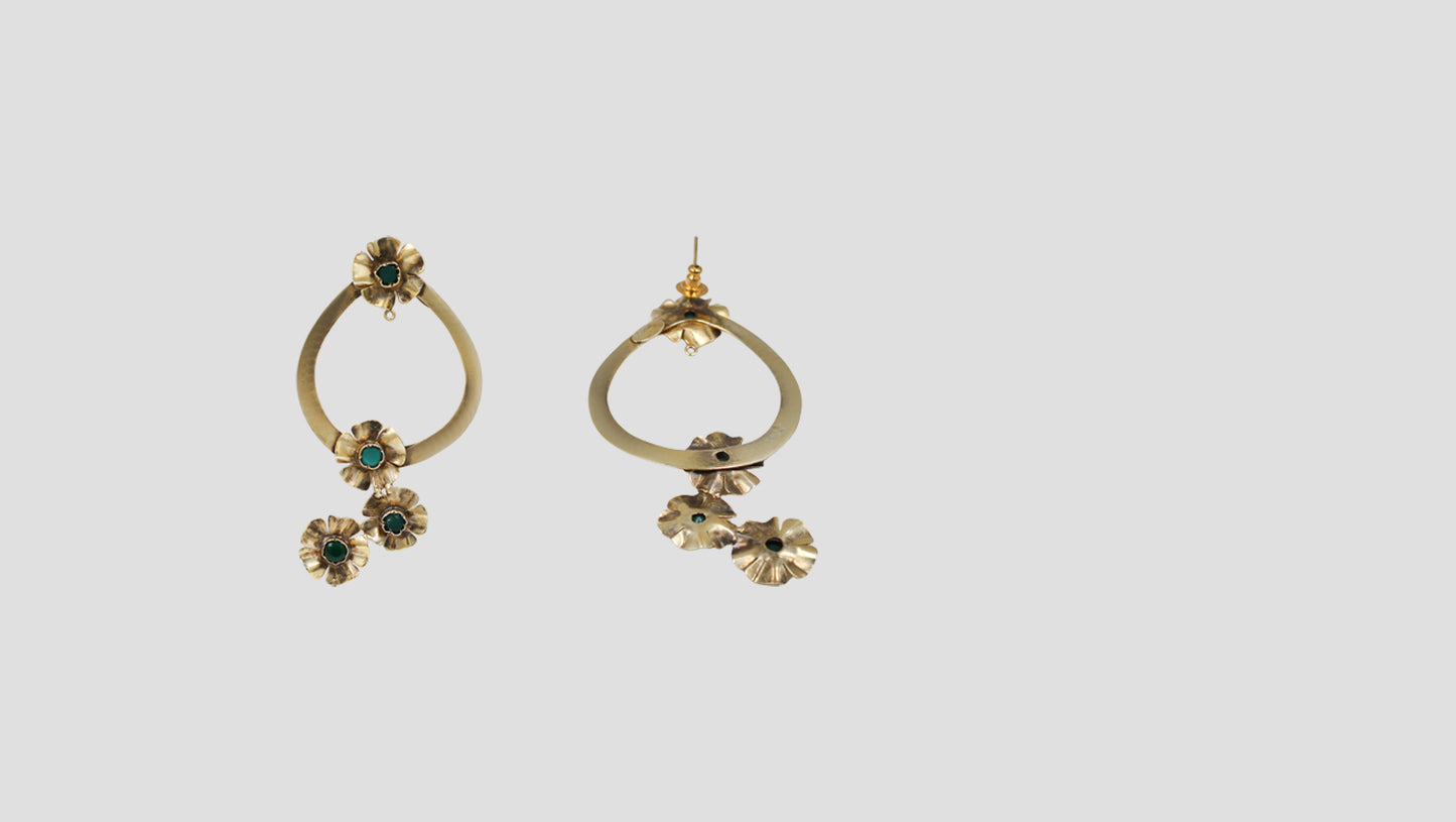 Sangeeta Boochra Green Stone Floral Statement Earrings