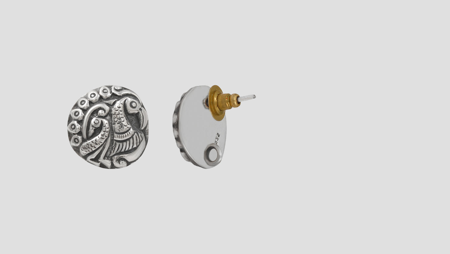 Sangeeta Boochra Tribal Peacock Motif Silver Studs