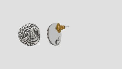 Sangeeta Boochra Tribal Peacock Motif Silver Studs