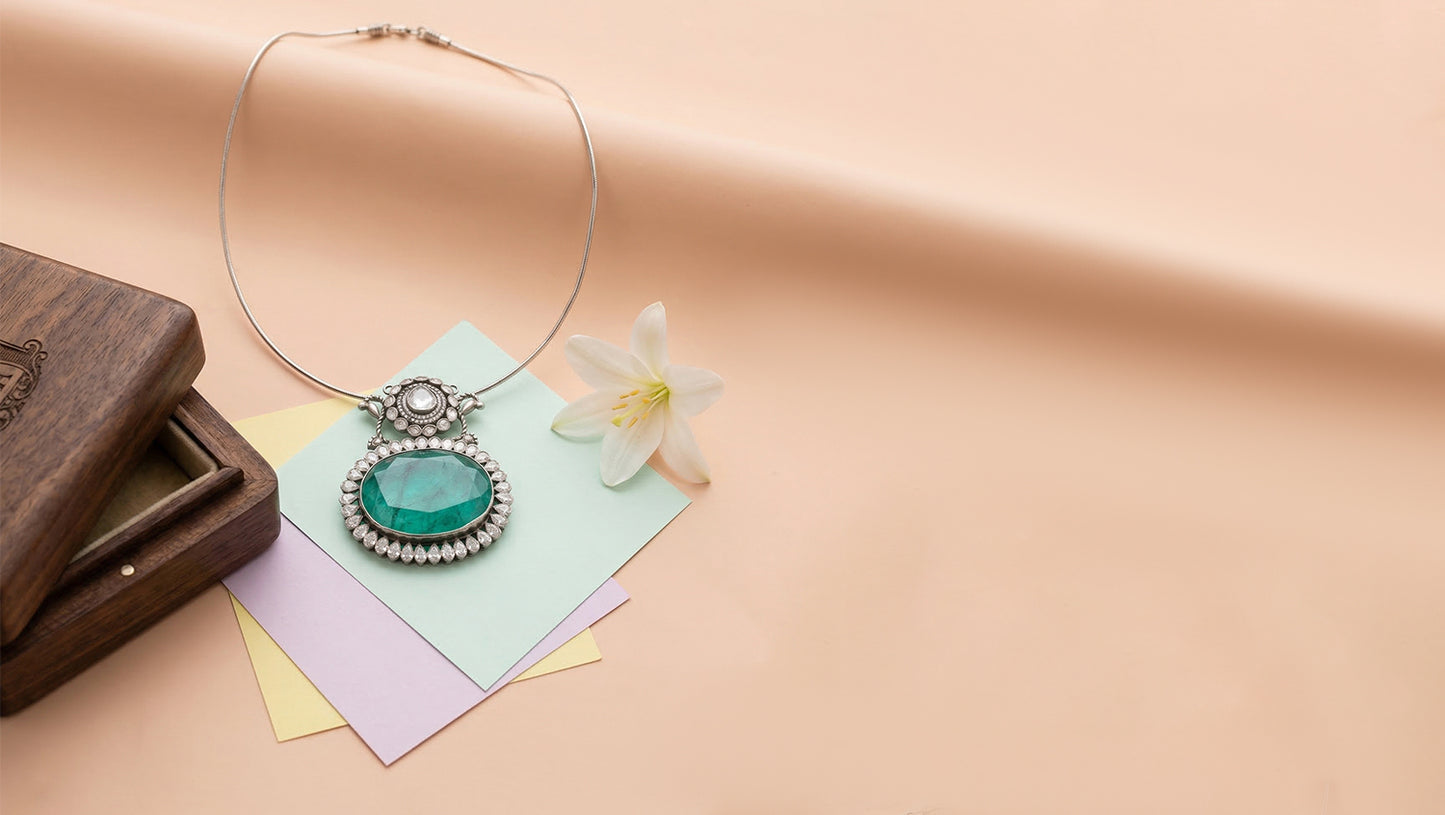 Sangeeta Boochra Heritage Moissanite Silver Pendant