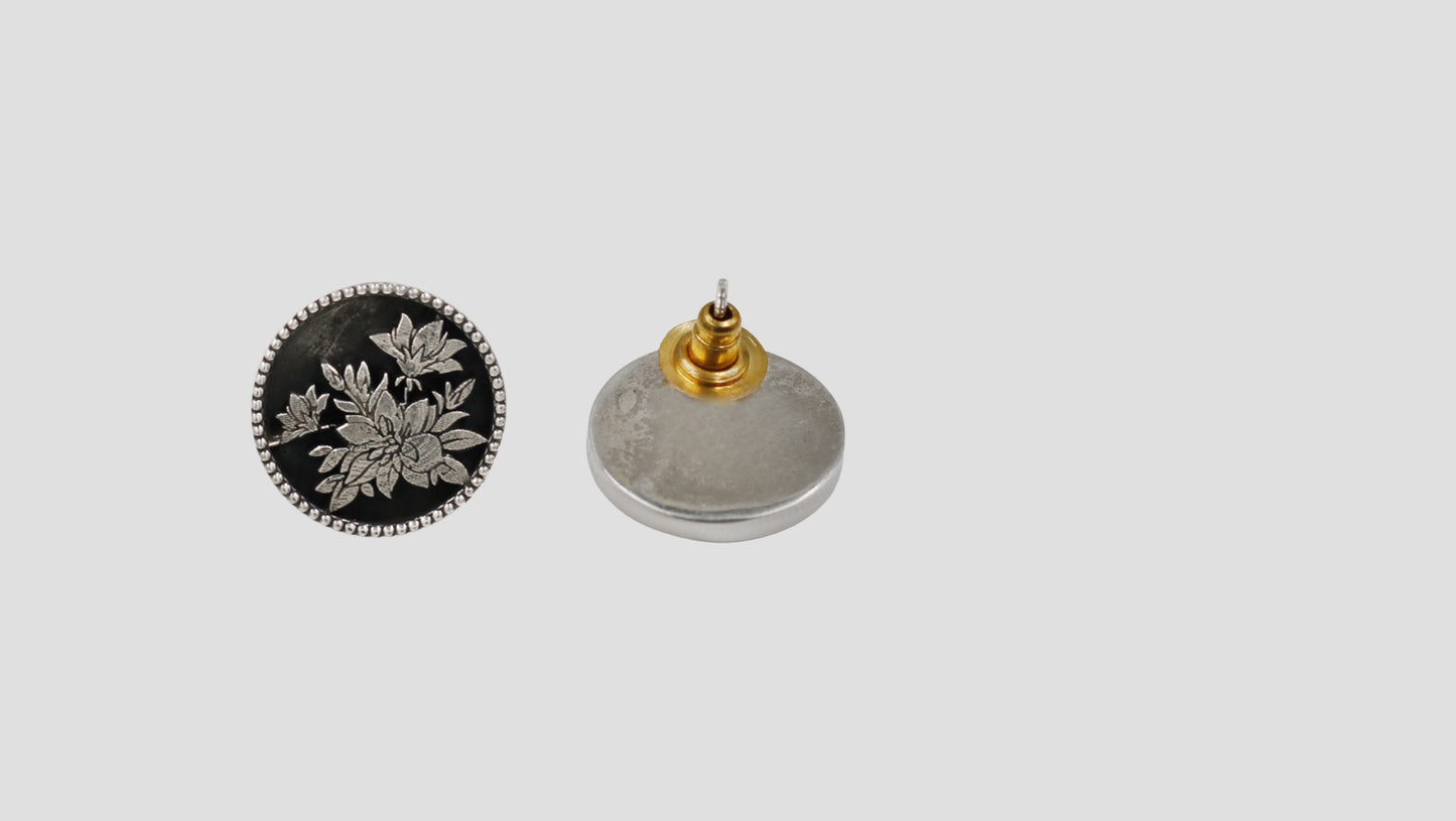 Sangeeta Boochra Lotus Bloom Oxidised Silver Stud Earrings