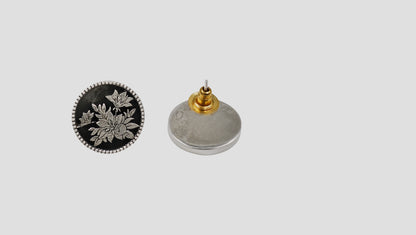 Sangeeta Boochra Lotus Bloom Oxidised Silver Stud Earrings
