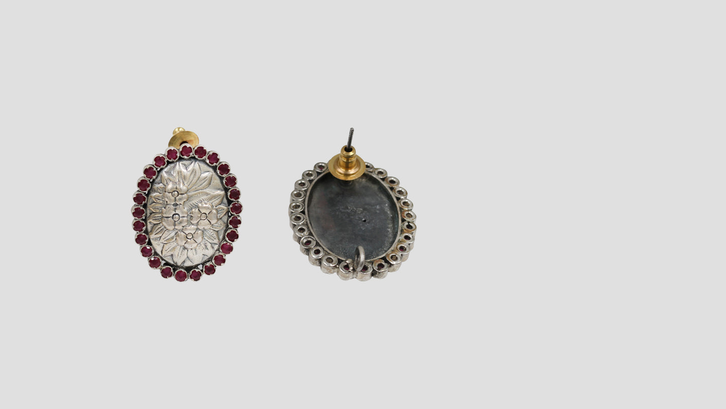 Sangeeta Boochra Traditional Kundan Oval Earrings with Floral Motif