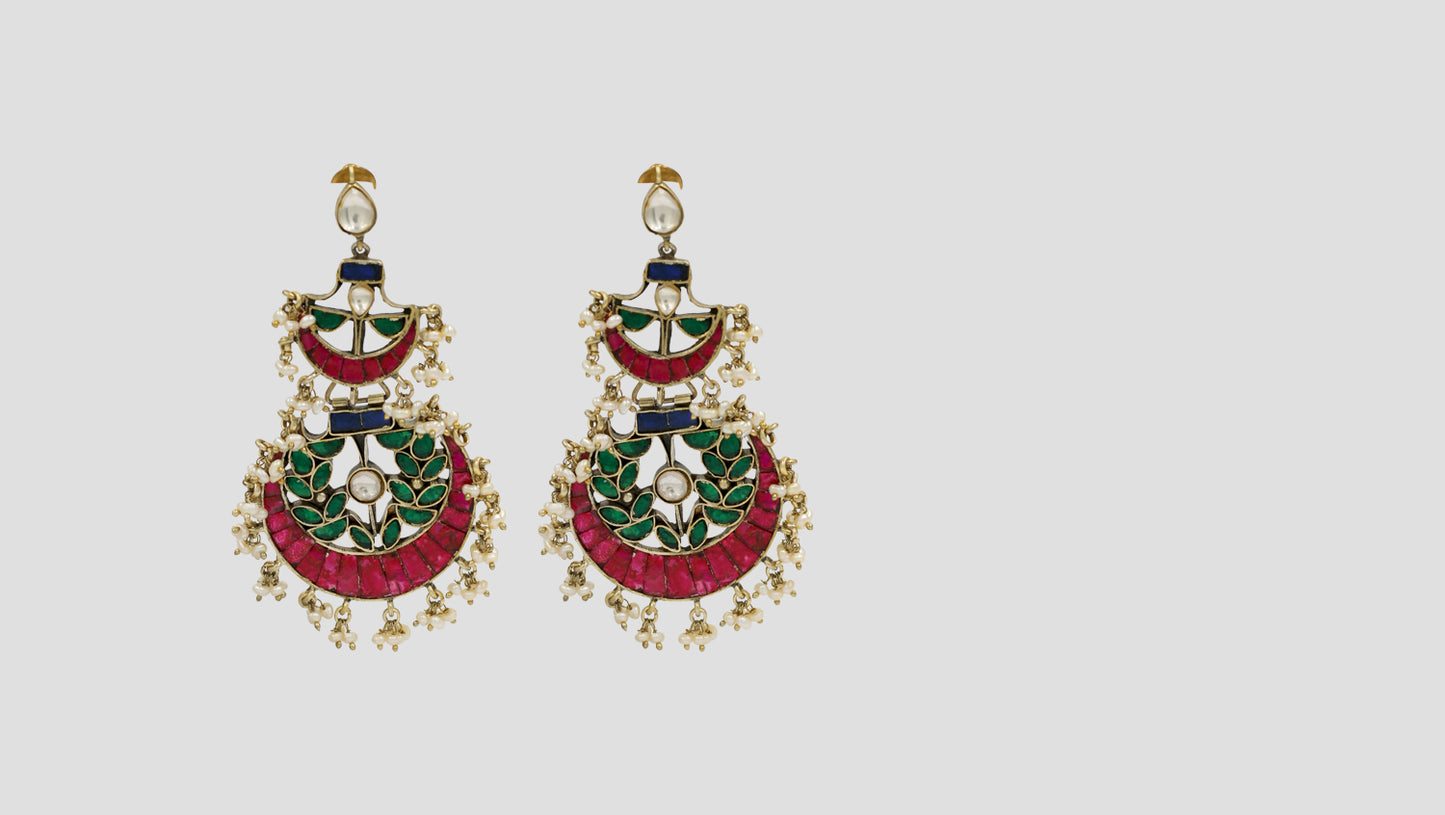 Sangeeta Boochra Handcrafted Silver Floral Enamel Earrings
