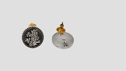 Sangeeta Boochra Handcrafted Oxidised Silver Round Stud Earrings