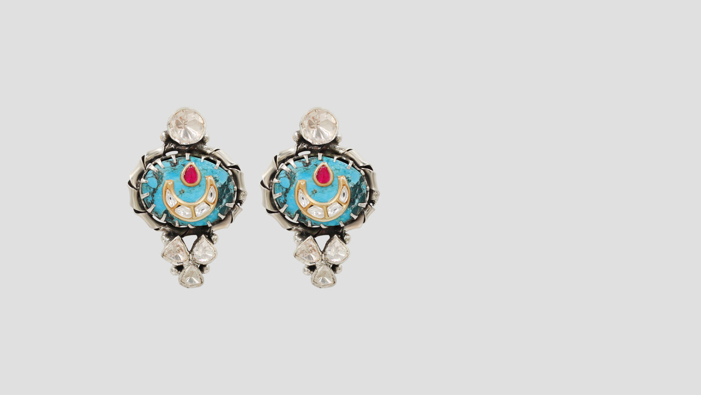 Sangeeta Boochra Handcrafted Silver Earrings with Turquoise Stone