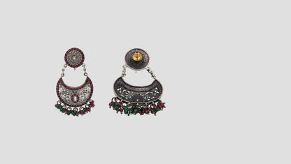 Sangeeta Boochra Oxidised Silver Kundan Chandbali Earrings