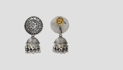 Ethnic Flower Motif Silver Jhumkas by Sangeeta Boochra