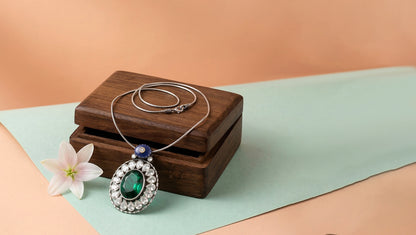 Sangeeta Boochra Sapphire Halo Moissanite Pendant