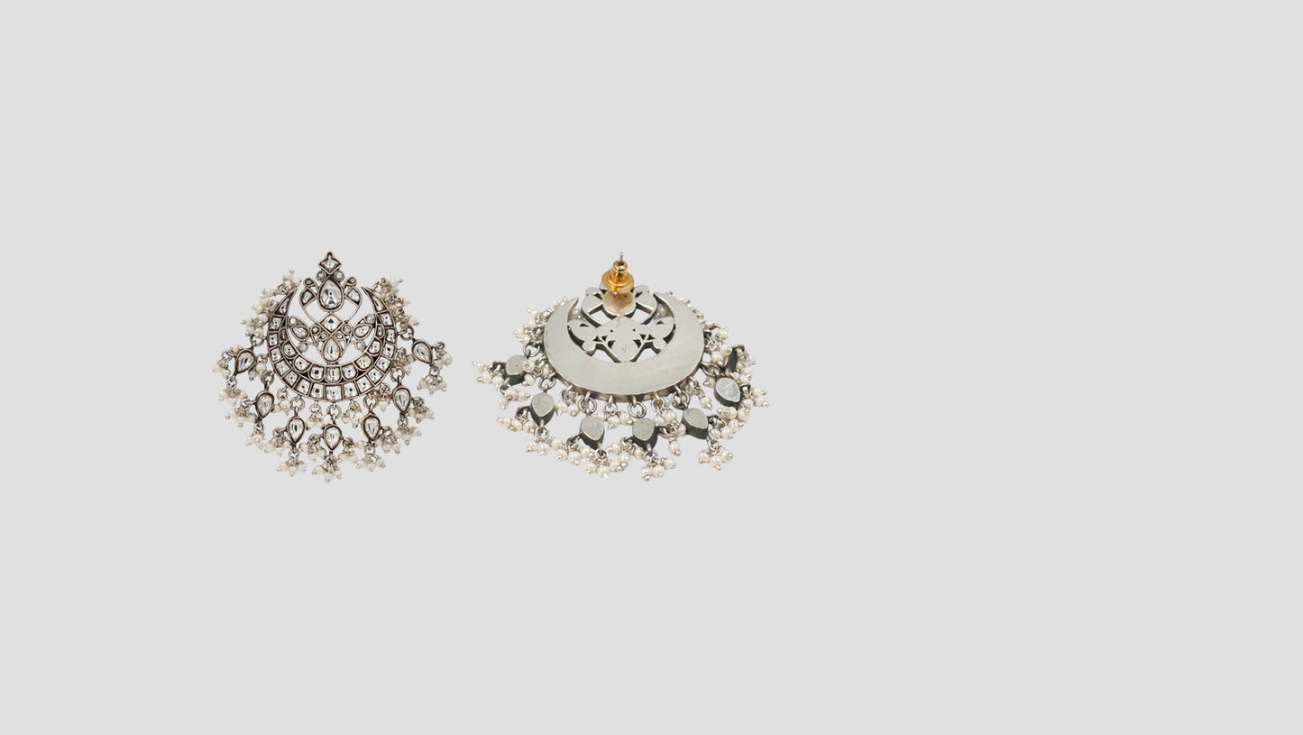 Sangeeta Boochra Classic Silver Kundan Chandbali Earrings