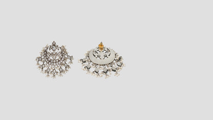 Sangeeta Boochra Classic Silver Kundan Chandbali Earrings