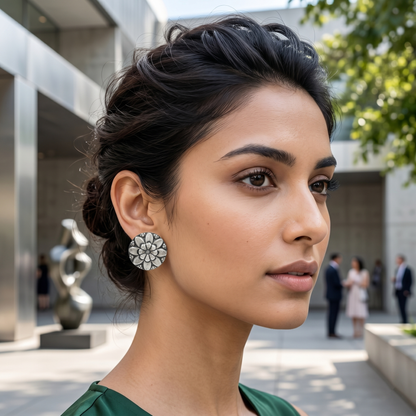 Sangeeta Boochra Oxidised Silver Floral Stud Earrings