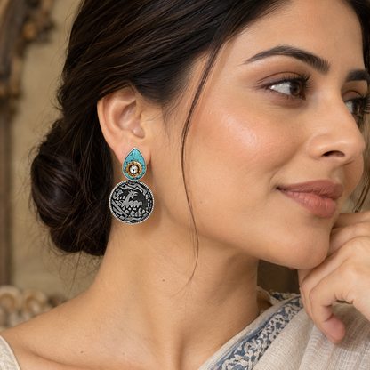Sangeeta Boochra Artisan Turquoise Oxidised Silver Earrings