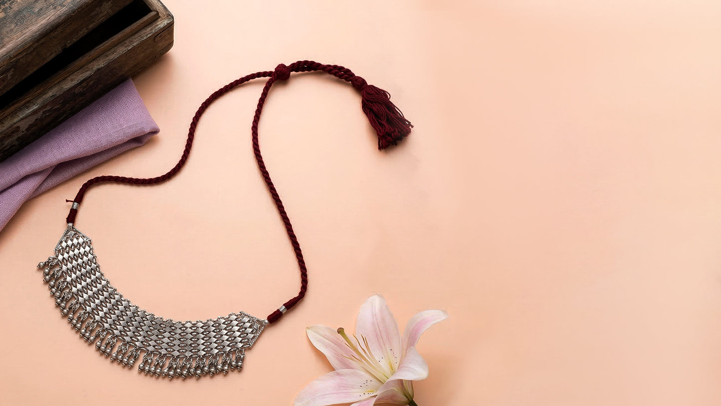 Sangeeta Boochra Classic Tribal Silver Statement Choker