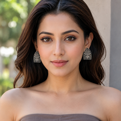 Sangeeta Boochra Handcrafted Oxidised Silver Heritage Floral Stud Earrings