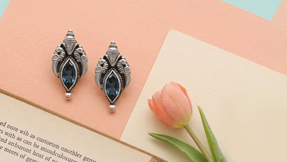 Sangeeta Boochra Vintage Oxidised Silver Peacock Motif Earrings