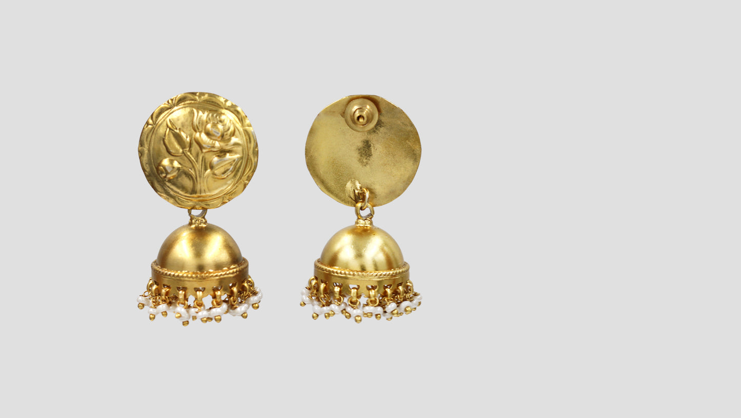 Gold Plated Floral Silver Jhumka Earrings by Sangeeta Boochra