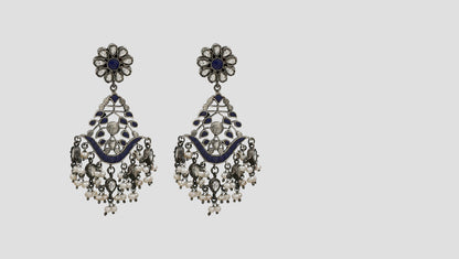 Sangeeta Boochra Blue Enamel Silver Chandbali Earrings