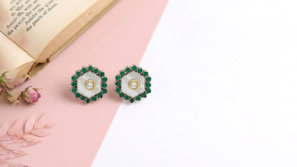 Sangeeta Boochra Elegant Silver Studs with Green Detailing