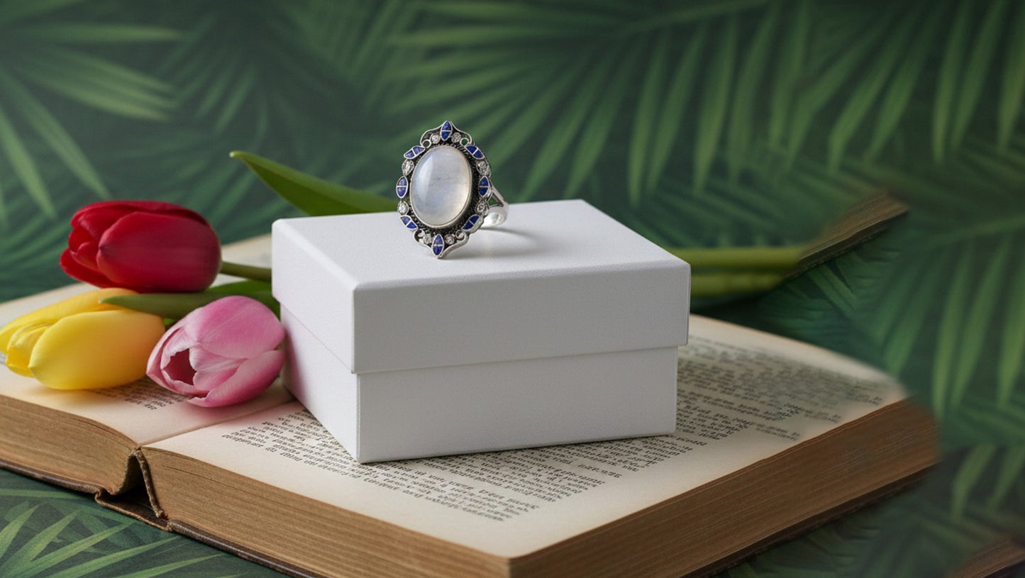 Sangeeta Boochra Handcrafted Silver Kundan Ring with Lapis Stone