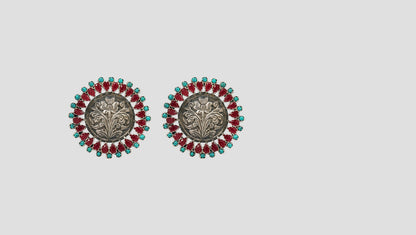 Sangeeta Boochra Heritage Floral Oxidised Silver Round Earrings