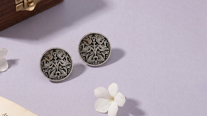 Sangeeta Boochra Folk Art Oxidised Silver Stud Earrings