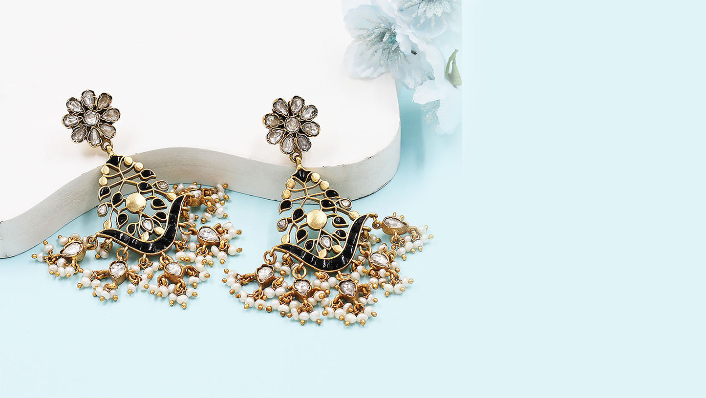 Kundan Studded Hanging Earrings by Sangeeta Boochra