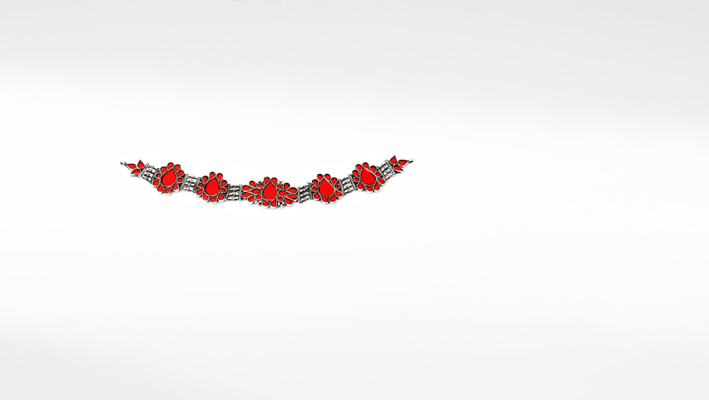 Sangeeta Boochra Red Tribal Silver Necklace