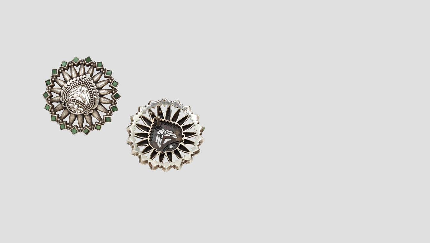 "Radiant Polish: Sangeeta Boochra Silver Handcrafted Studs "