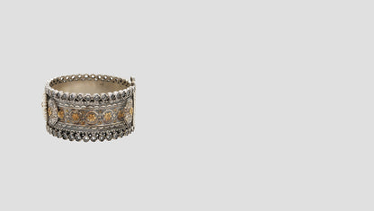 Heritage Glow: Handcrafted 925 Silver Bangle with Gold Floral Details