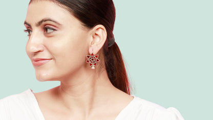 Floral Red Hydro Silver Earring