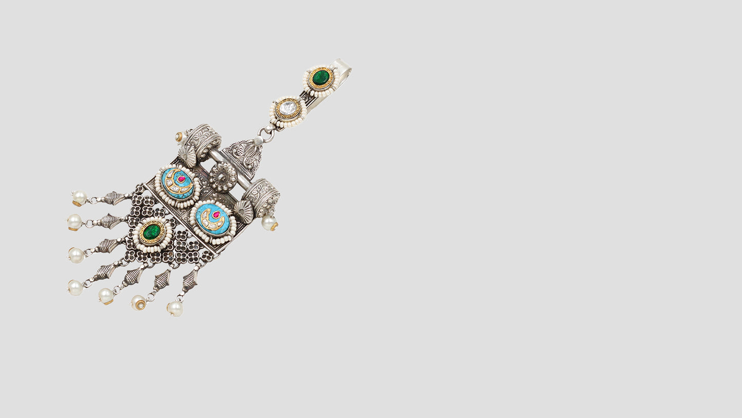 Symbolic Splendor: Sangeeta Boochra Silver Keychain with Turquoise Accents