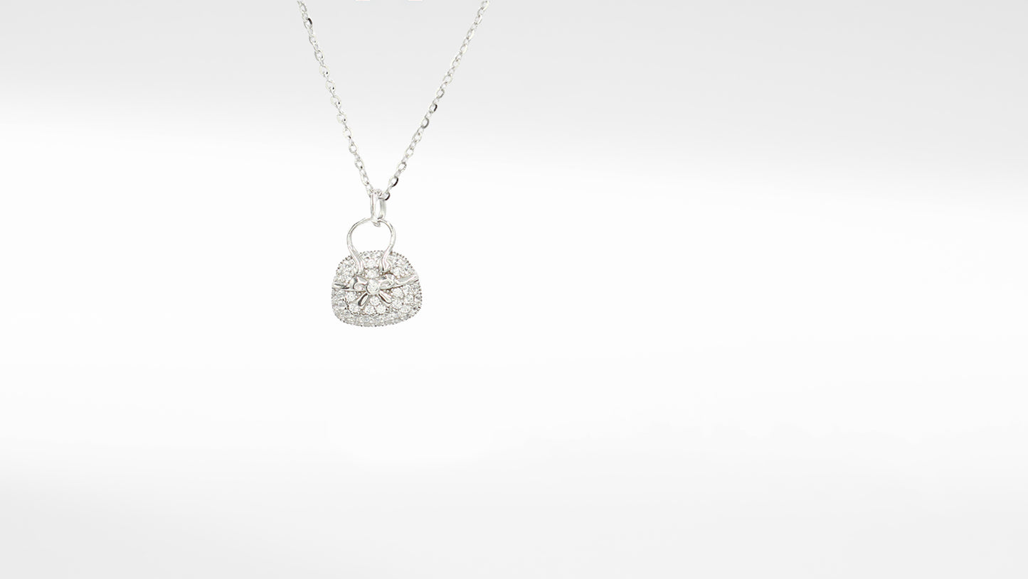 Women and Girls Rhodium-Plated CZ Studded Sterling Silver Pendant Necklace