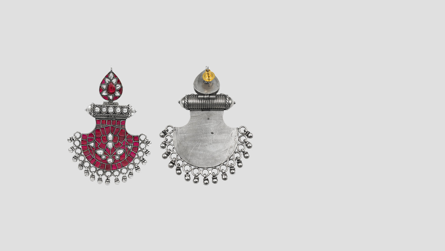 Handcrafted Antique-Finish Silver Earrings with Kundan Detailing by Sangeeta Boochra