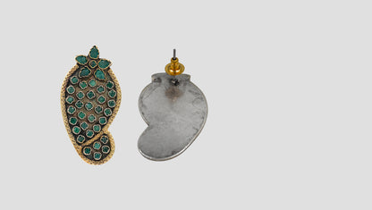 Sangeeta Boochra Handcrafted Silver Earrings with Green Stones